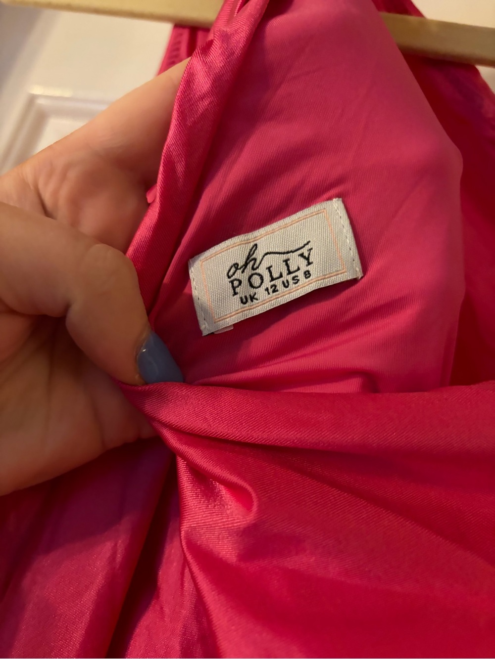 Oh Polly Hot Pink One-Shoulder Mini Dress with Draped Neck Tie - Picture 6 of 6